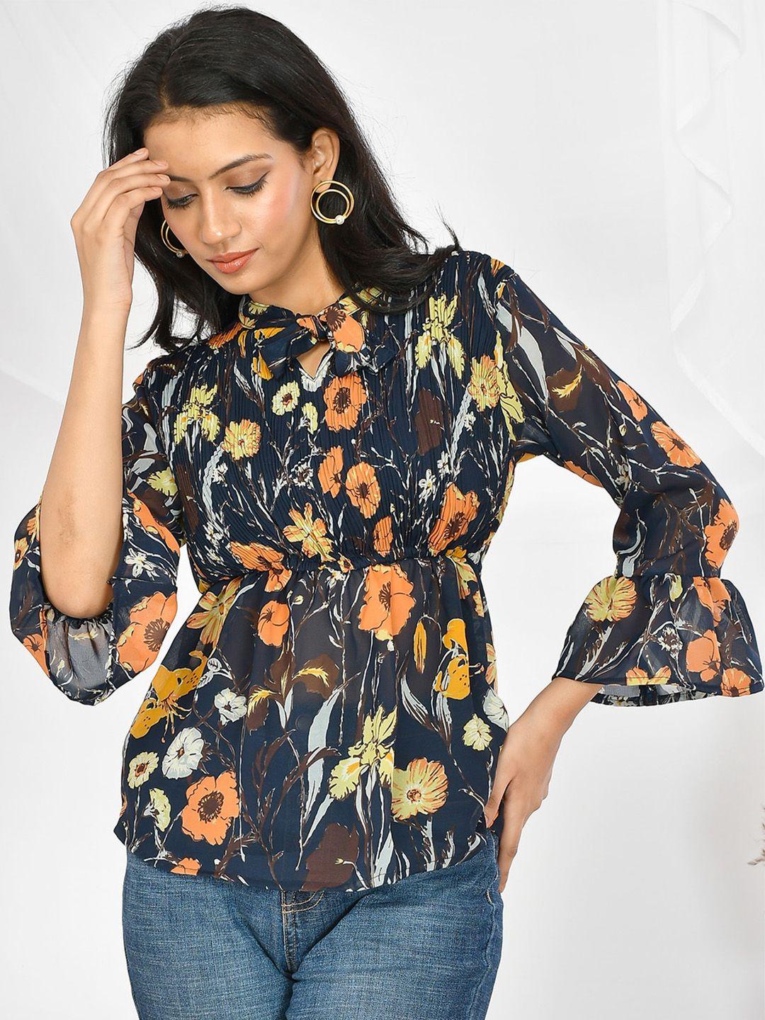 baesd floral printed chiffon cinched waist top