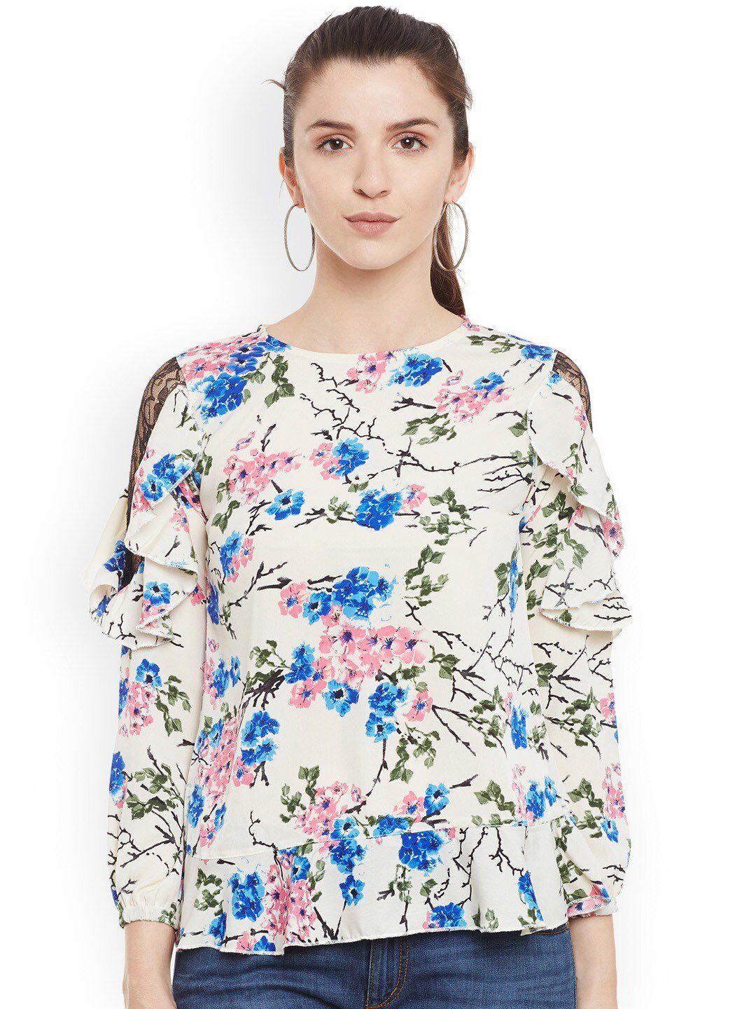 baesd floral printed cold-shoulder sleeves ruffles top