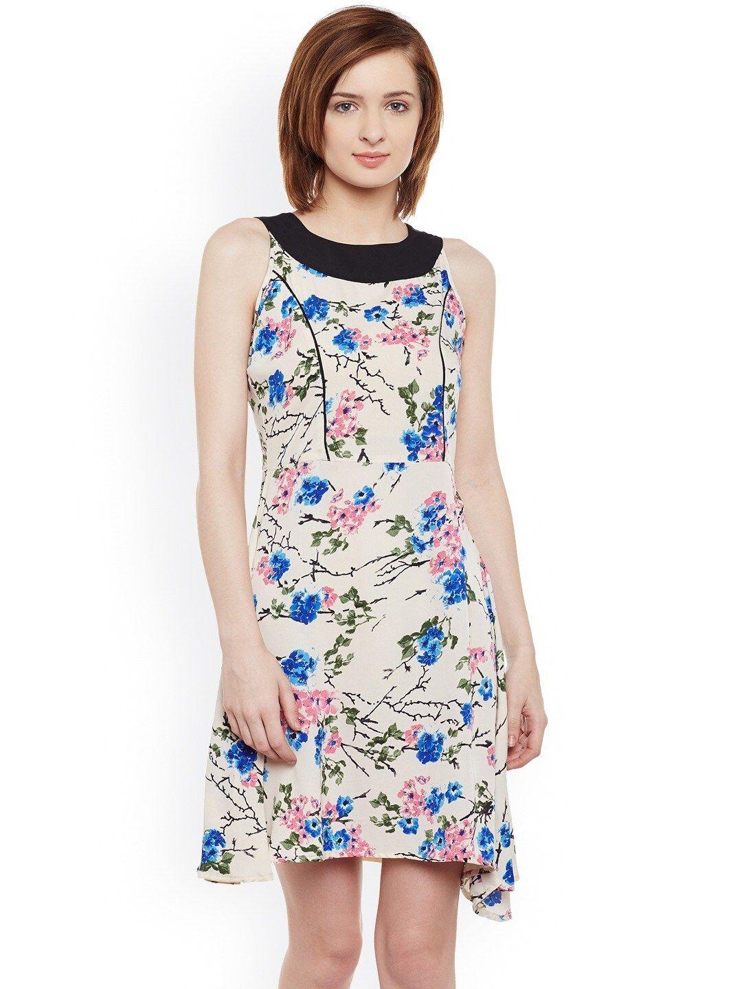 baesd floral printed crepe a-line dress