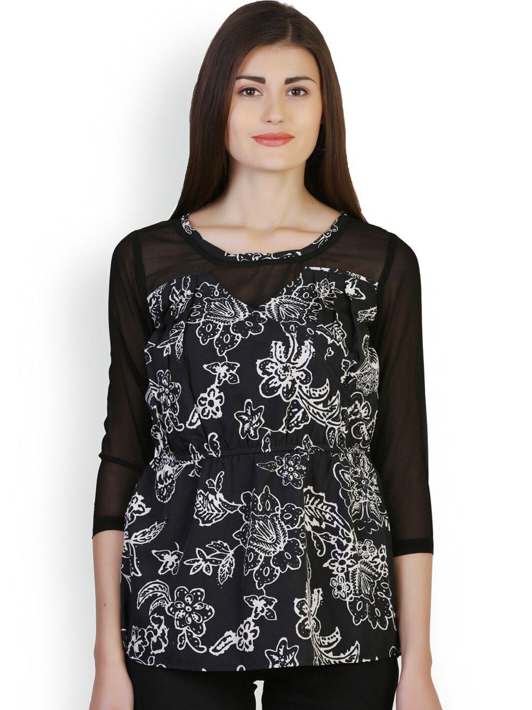 baesd floral printed crepe cinched waist top