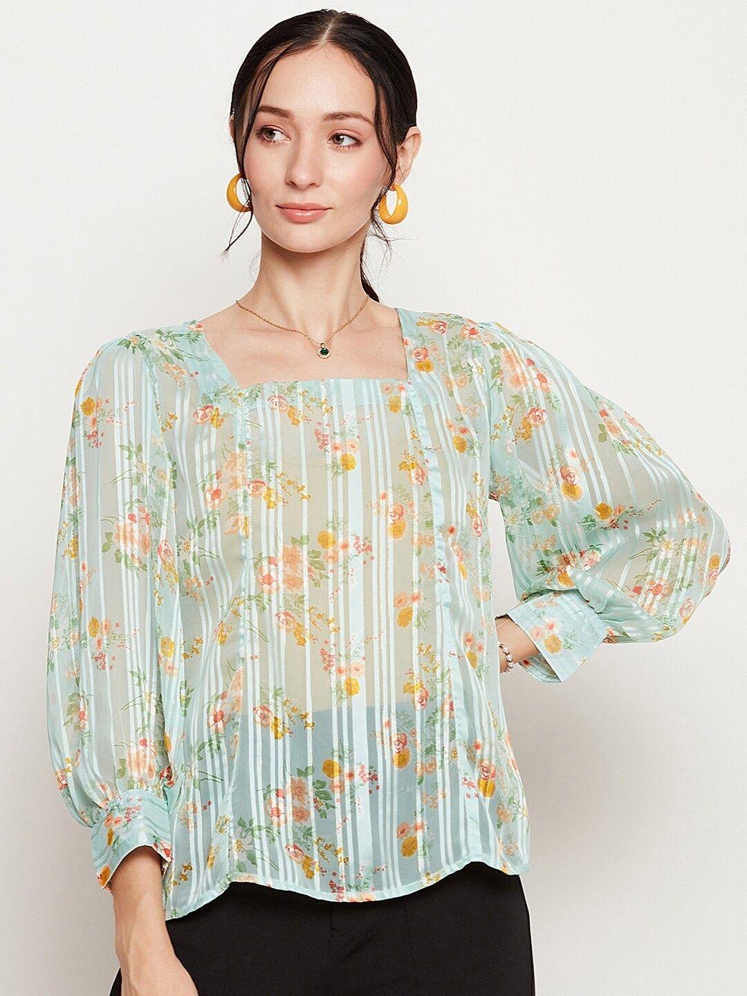 baesd floral printed cuffed sleeves satin top