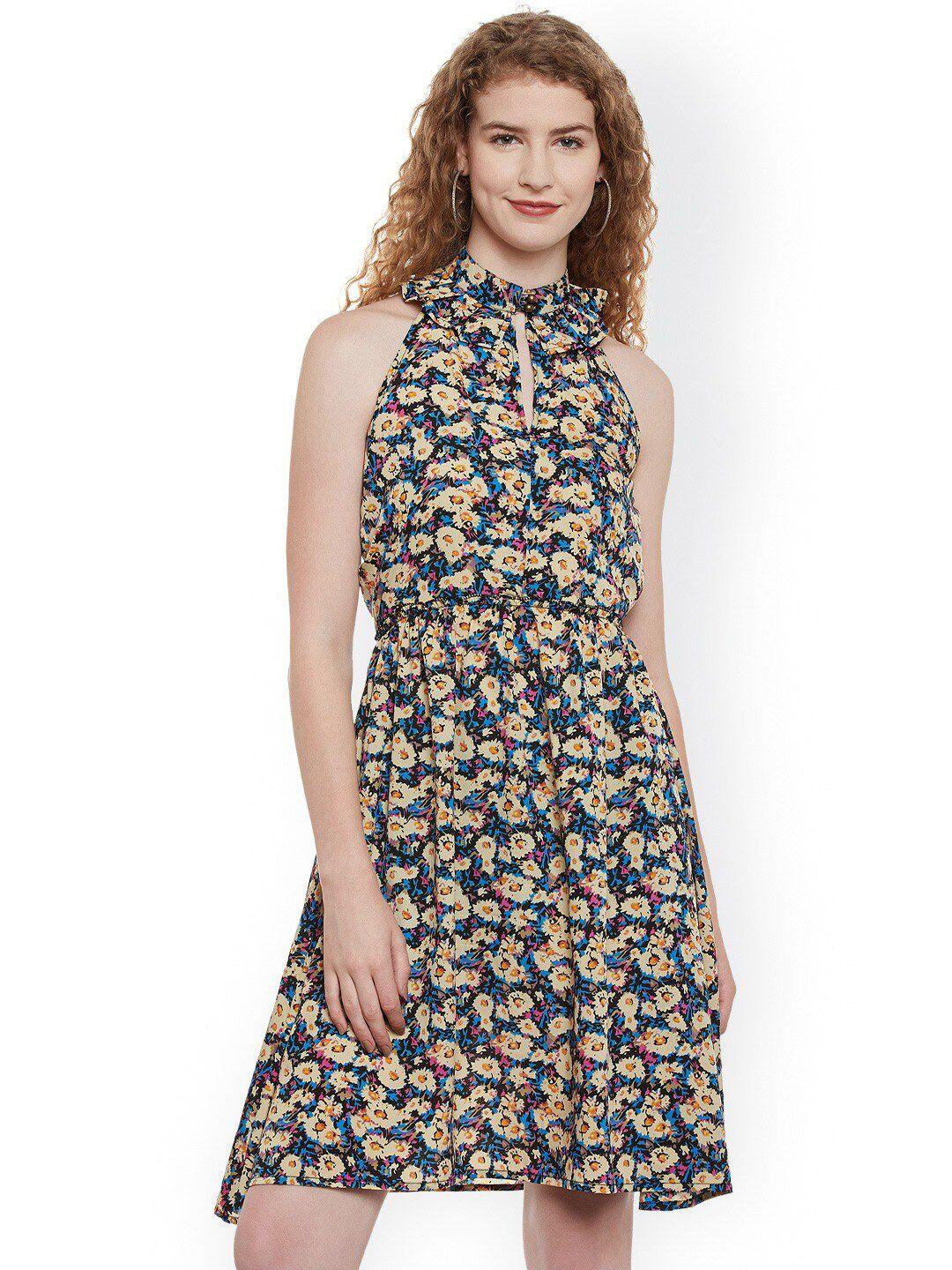 baesd floral printed cut-out detailed halter neck fit & flare dress