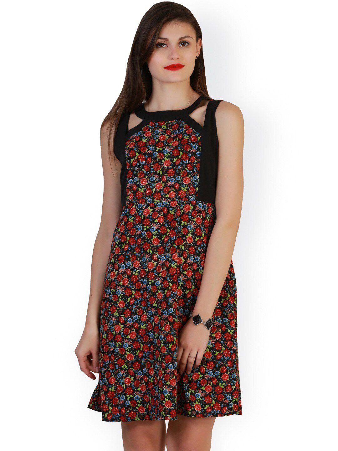 baesd floral printed cut-out detailed sleeveless crepe a-line dress