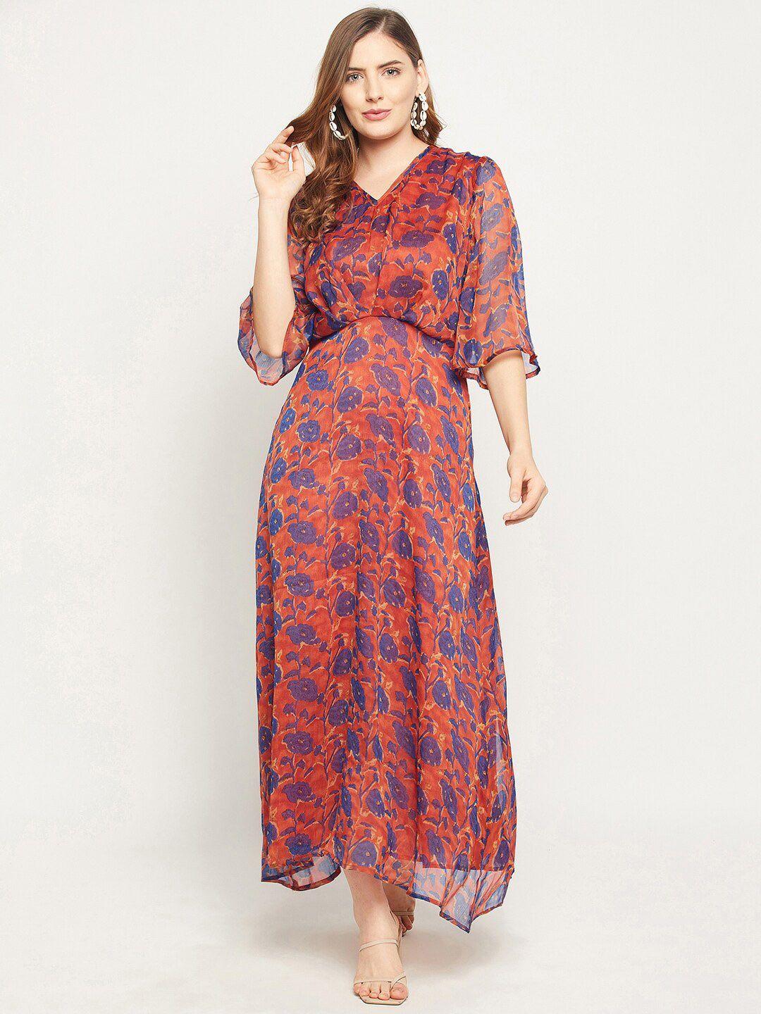 baesd floral printed flared sleeve chiffon maxi dress