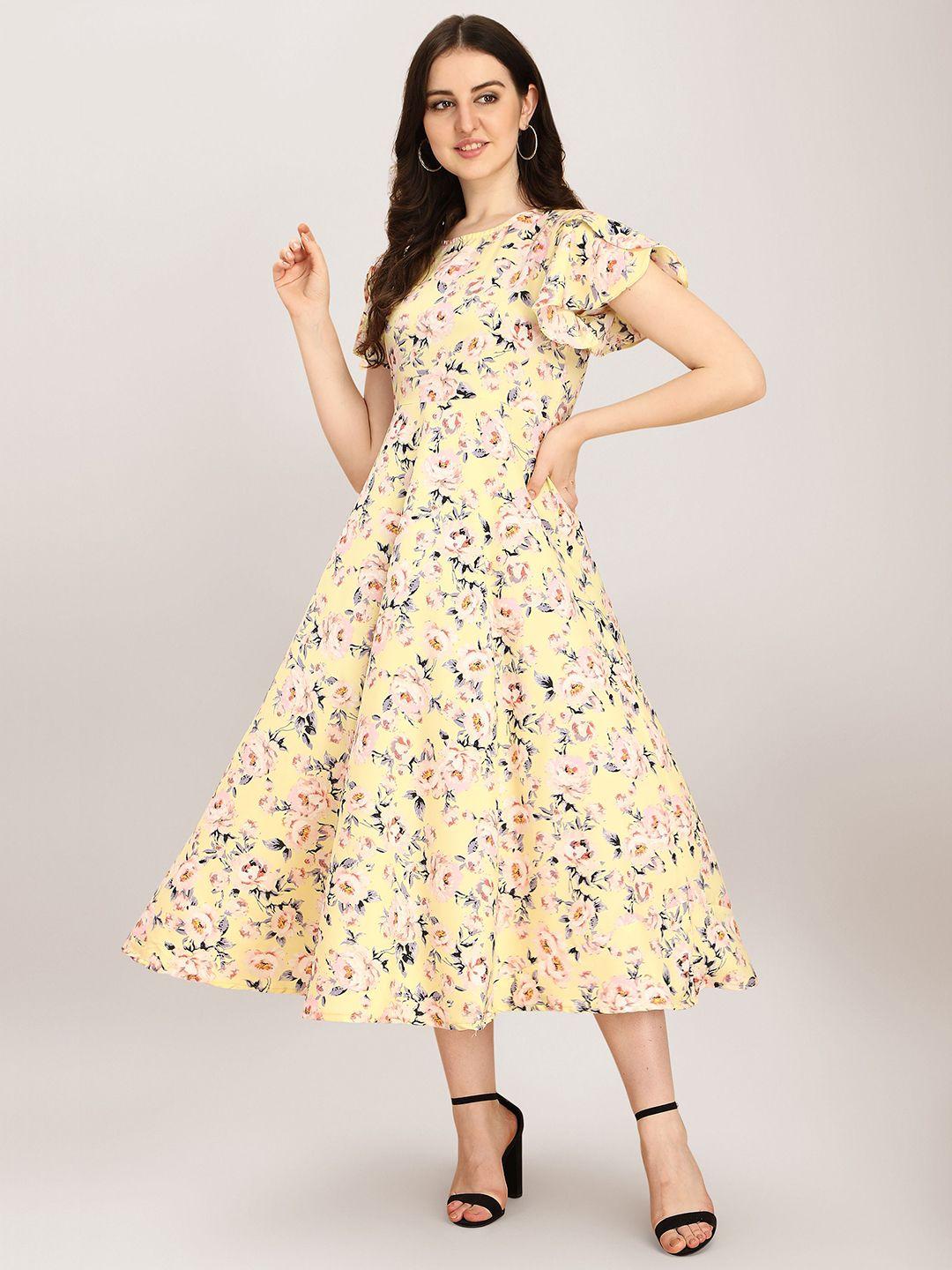 baesd floral printed flared sleeve fit & flare dress