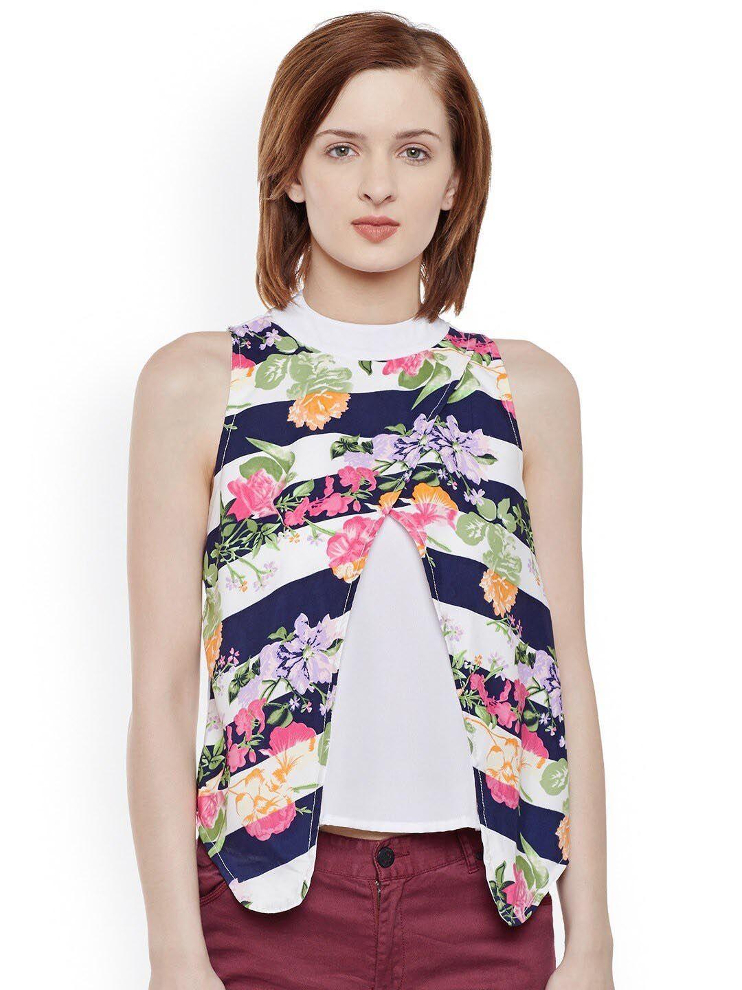 baesd floral printed high neck sleeveless top