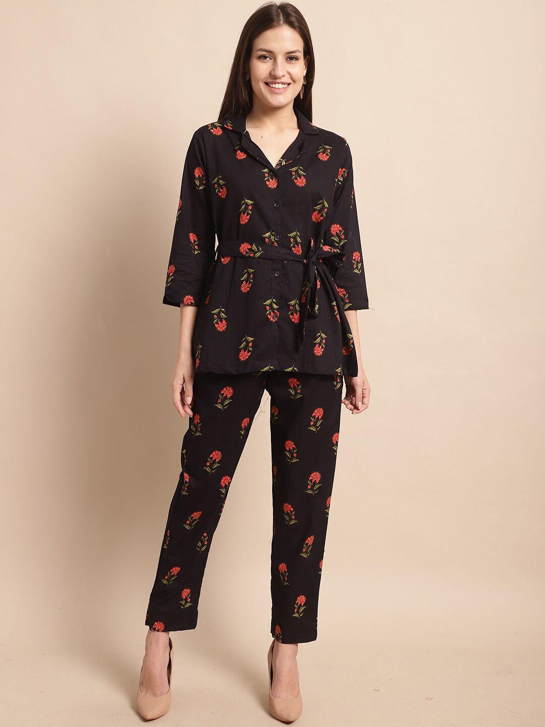 baesd floral printed lapel collar shirt & trousers
