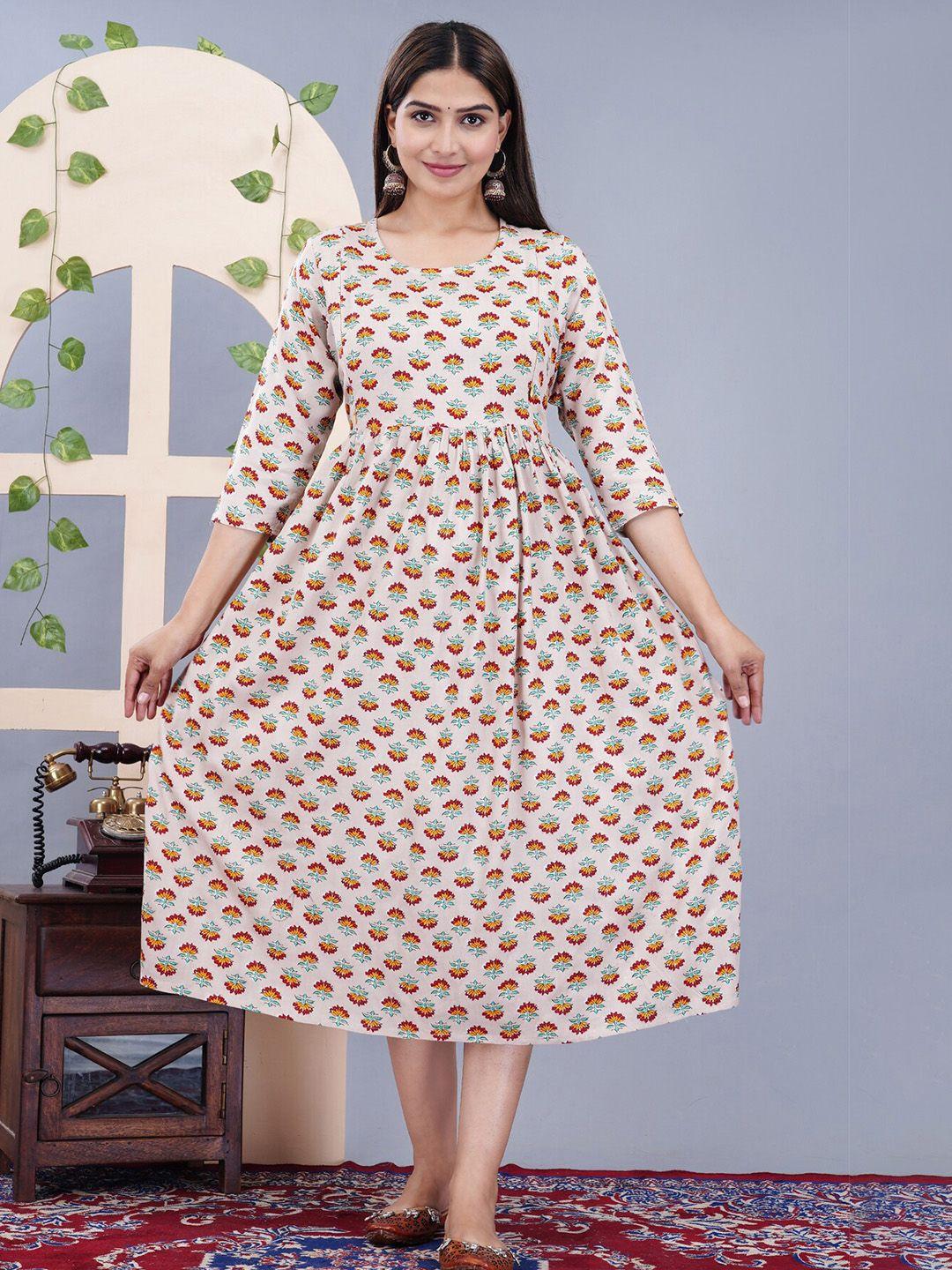 baesd floral printed maternity fit & flare ethnic dress