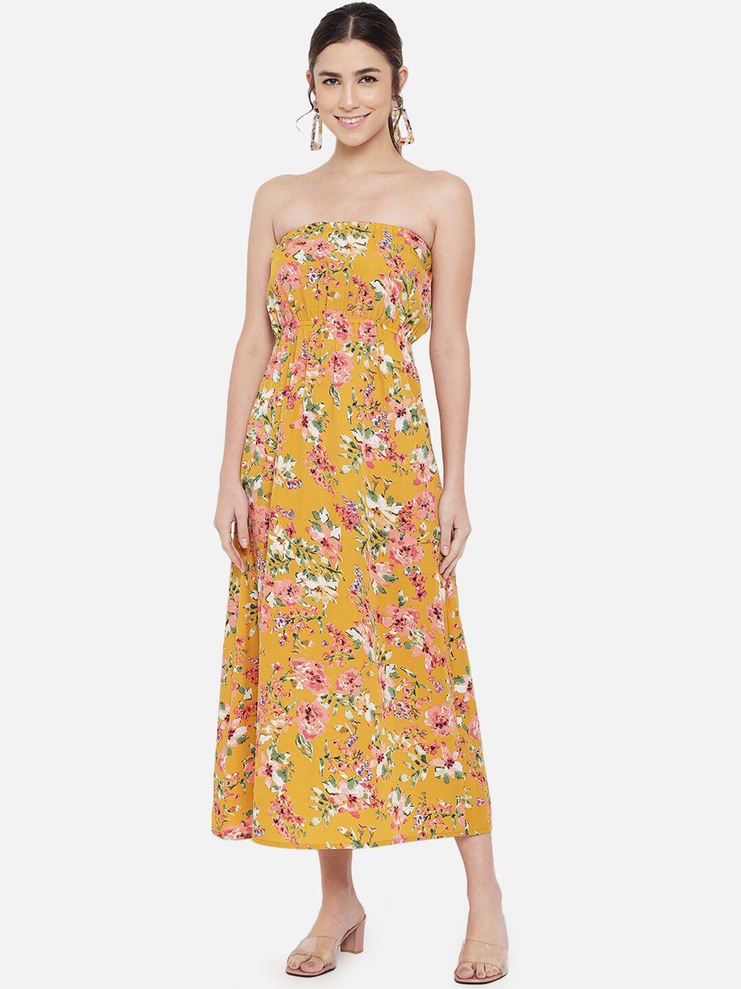 baesd floral printed off-shoulder fit & flare midi dress