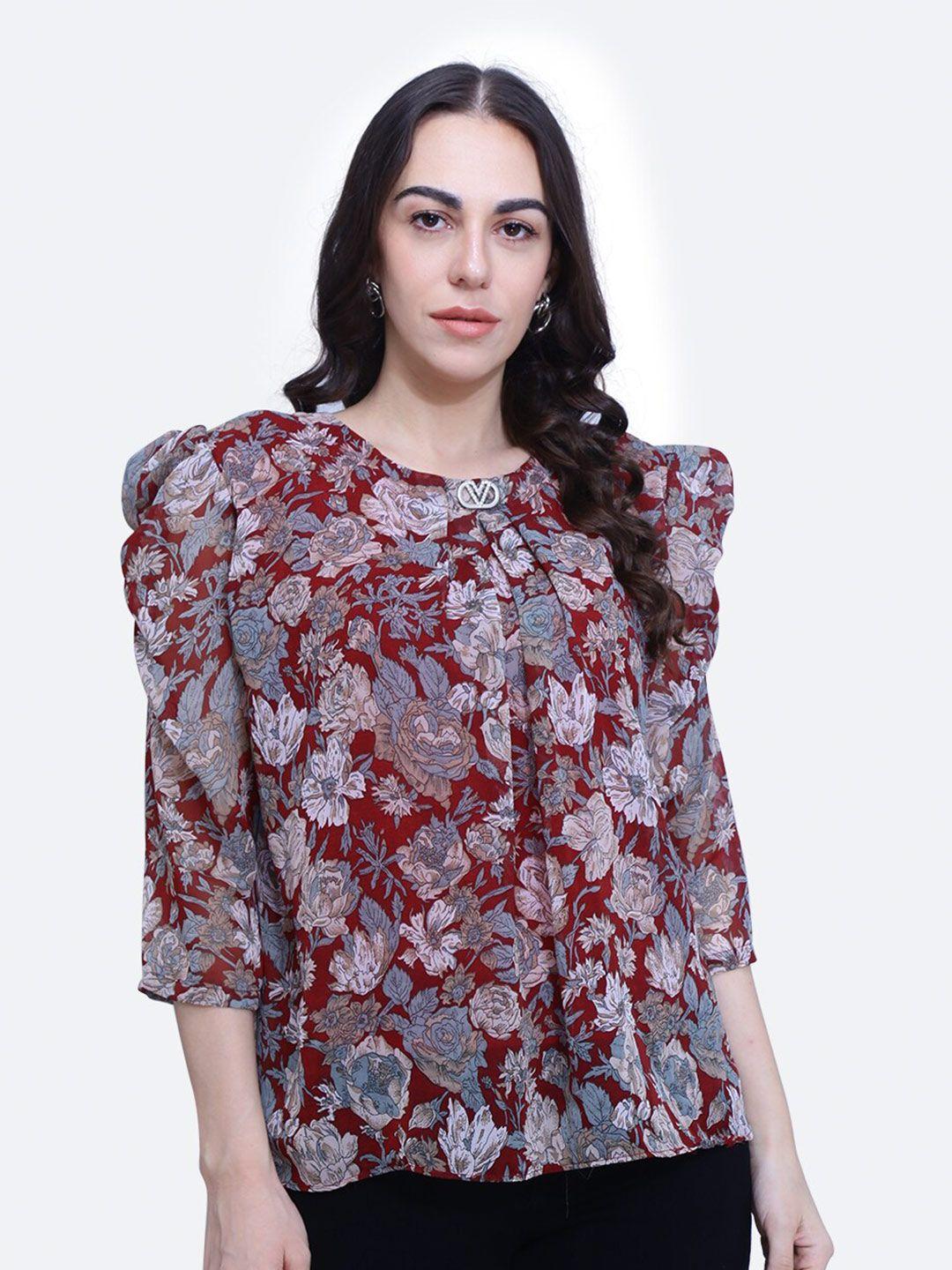 baesd floral printed pleated puff sleeves top