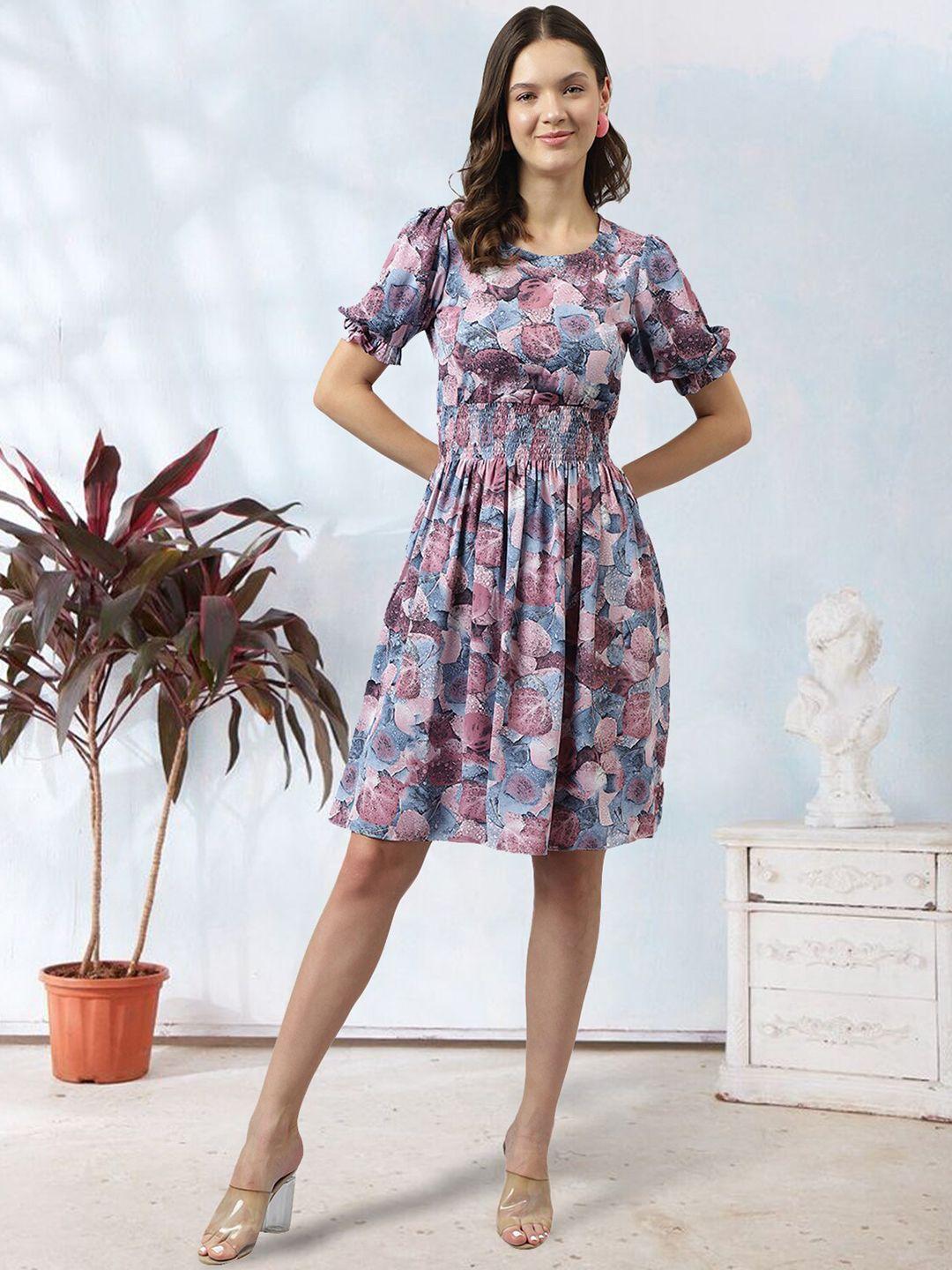 baesd floral printed puff sleeves fit & flare dress