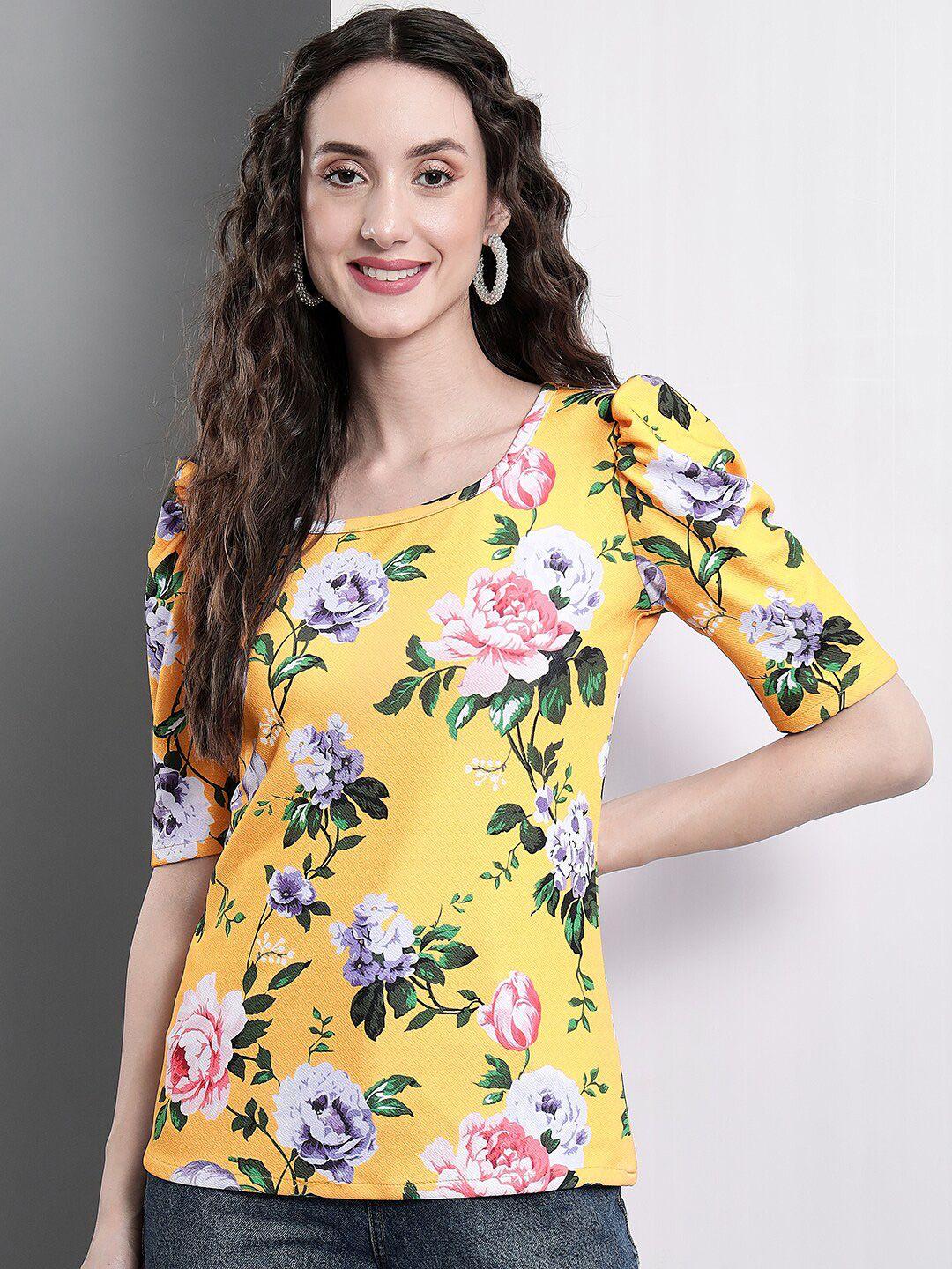 baesd floral printed puff sleeves top