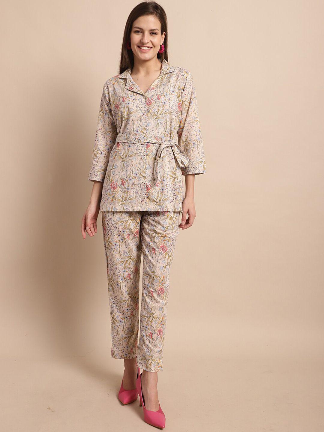 baesd floral printed pure cotton shirt & trousers