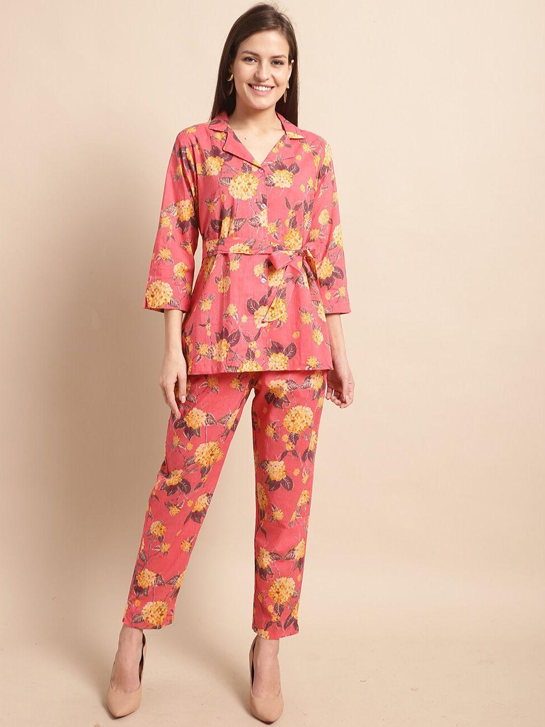baesd floral printed pure cotton shirt & trousers