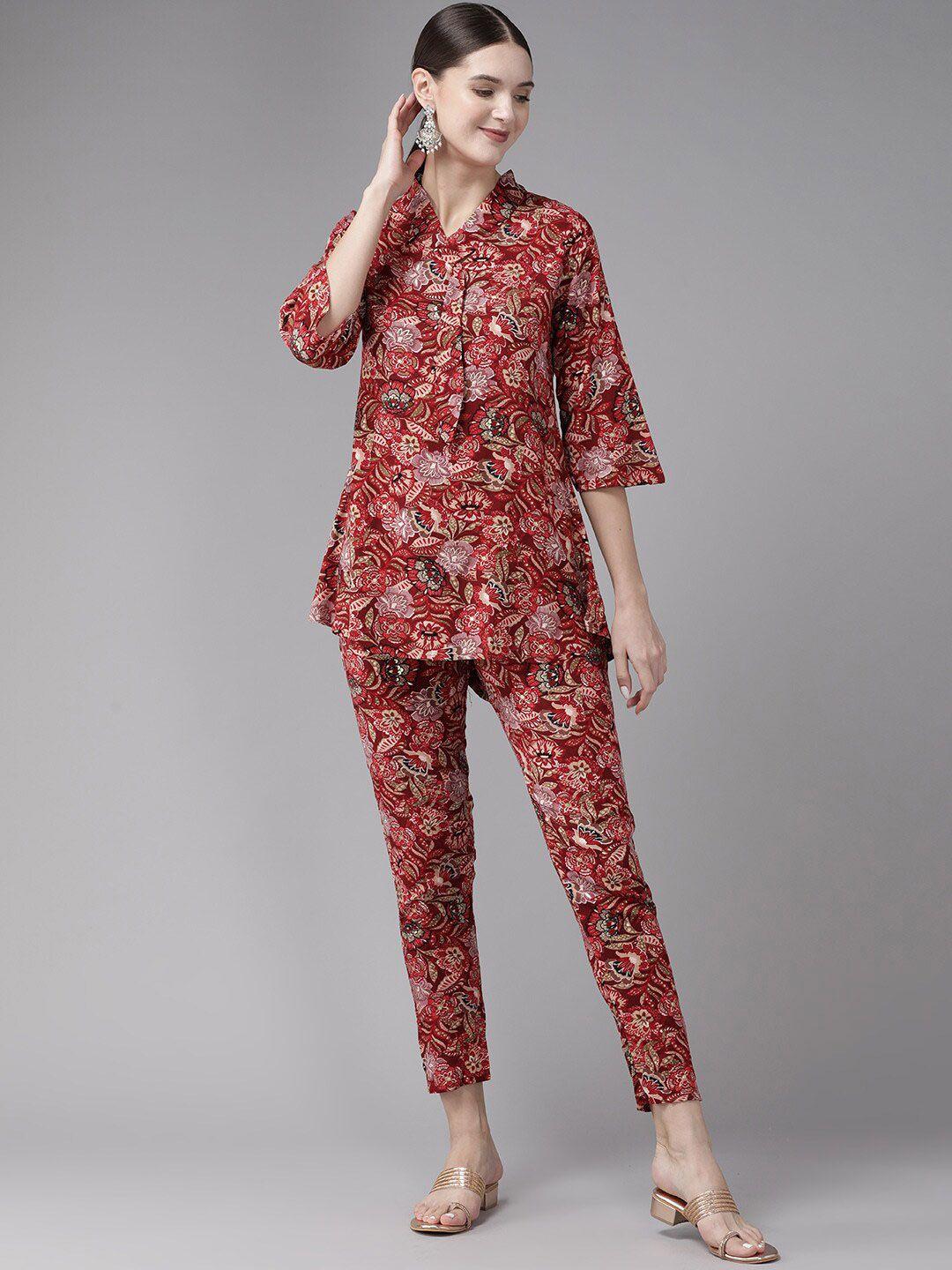 baesd floral printed pure cotton tunic & trouser