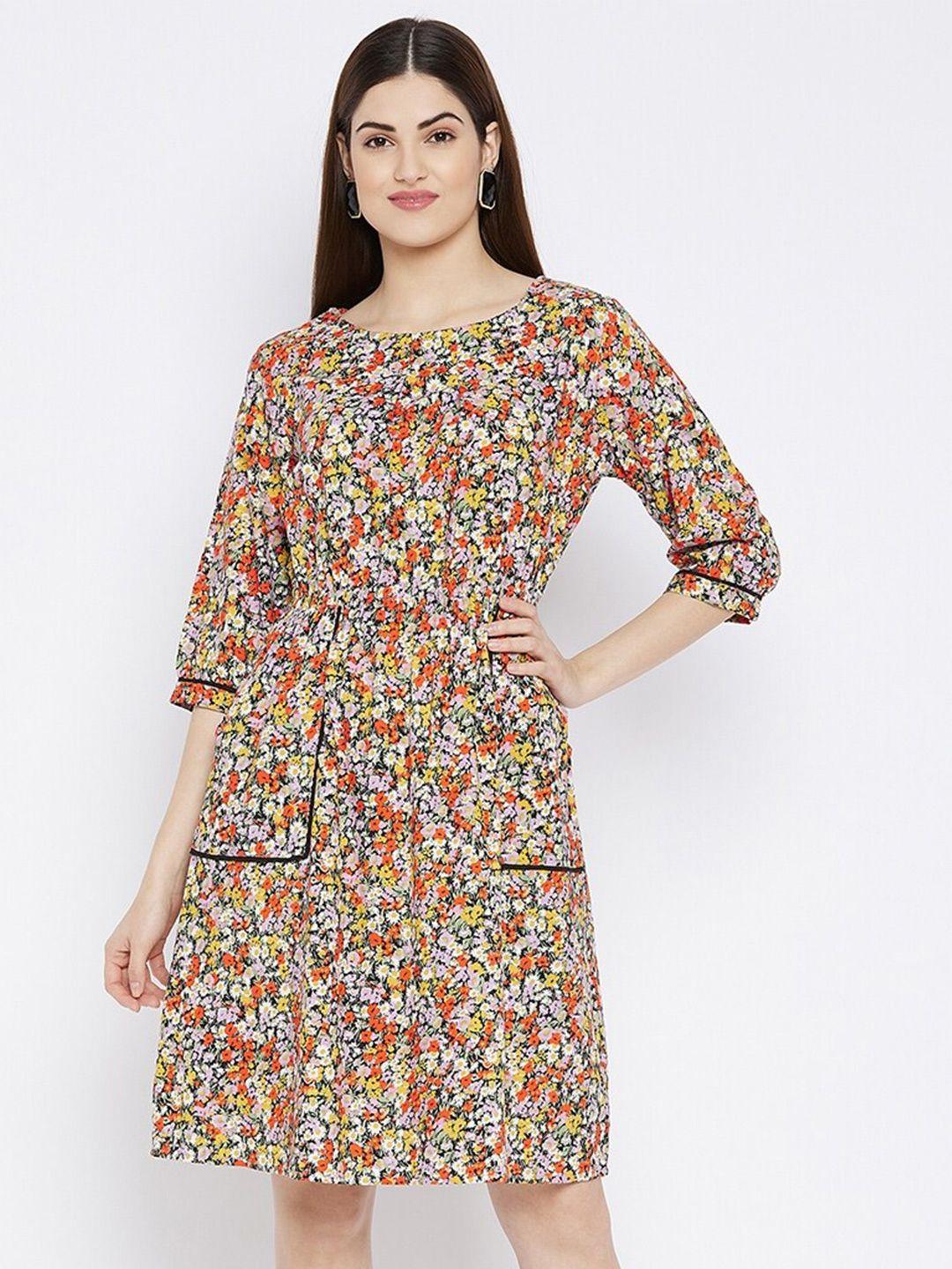 baesd floral printed round neck a-line dress
