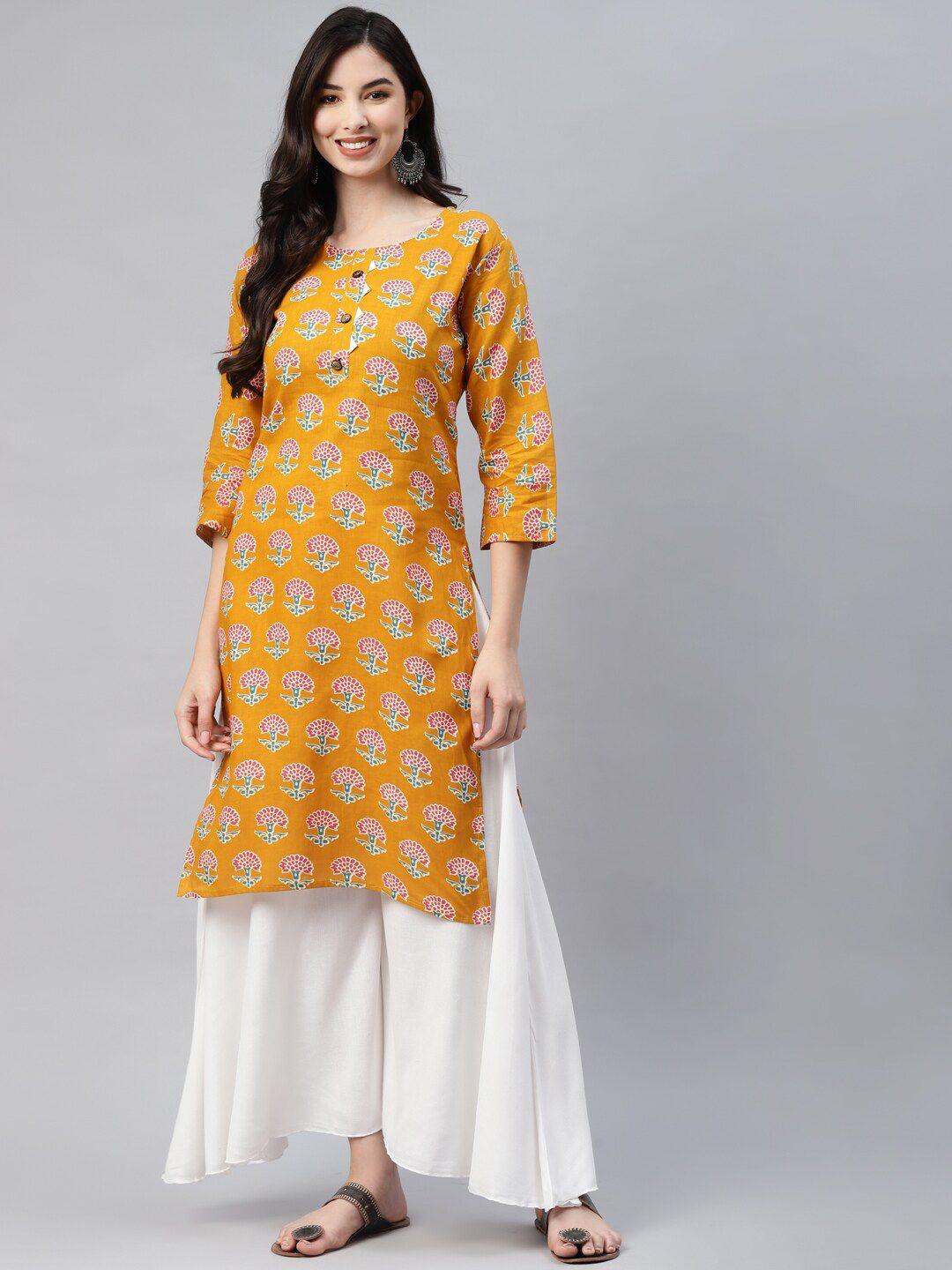 baesd floral printed round neck cotton regular kurta