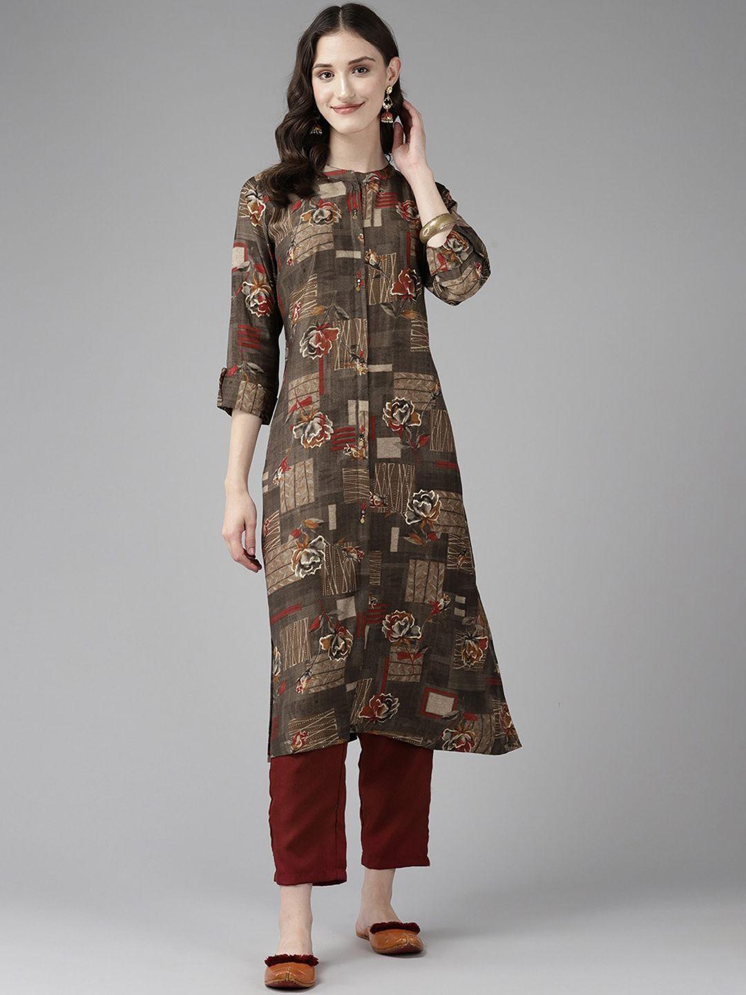 baesd floral printed round neck cotton regular kurta