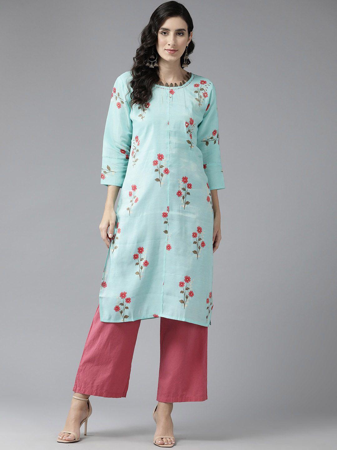 baesd floral printed round neck cotton straight kurta