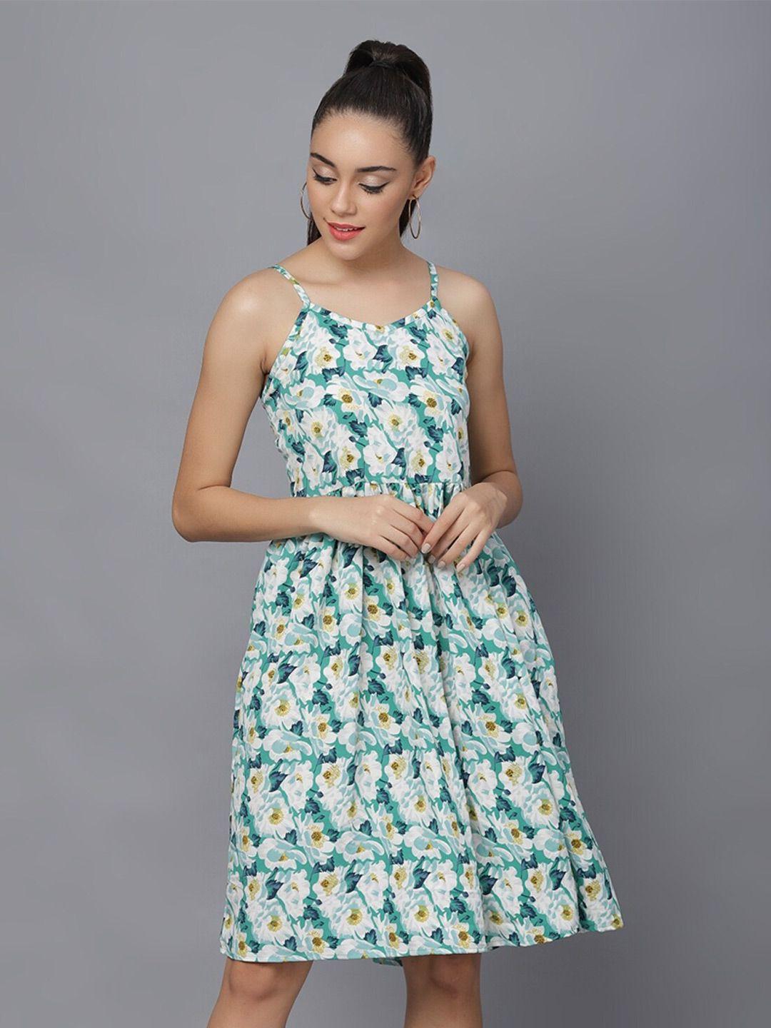 baesd floral printed shoulder strap fit & flare dress