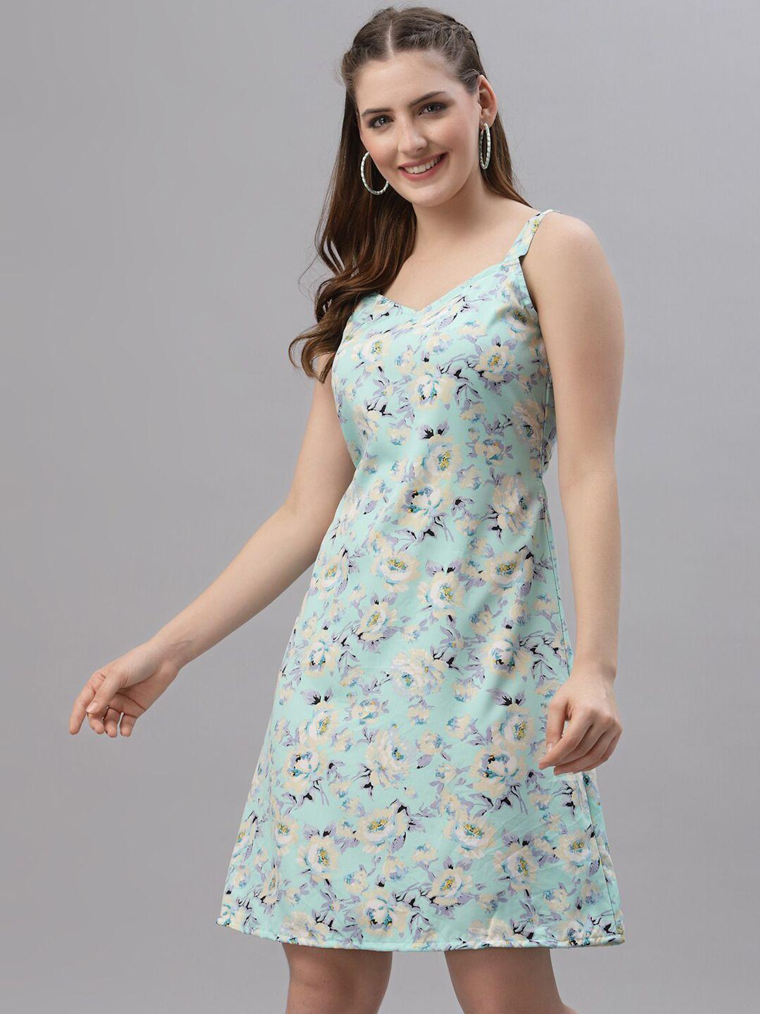 baesd floral printed shoulder straps a-line dress