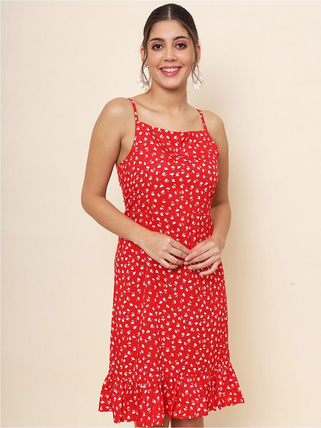 baesd floral printed shoulder straps cotton a-line dress