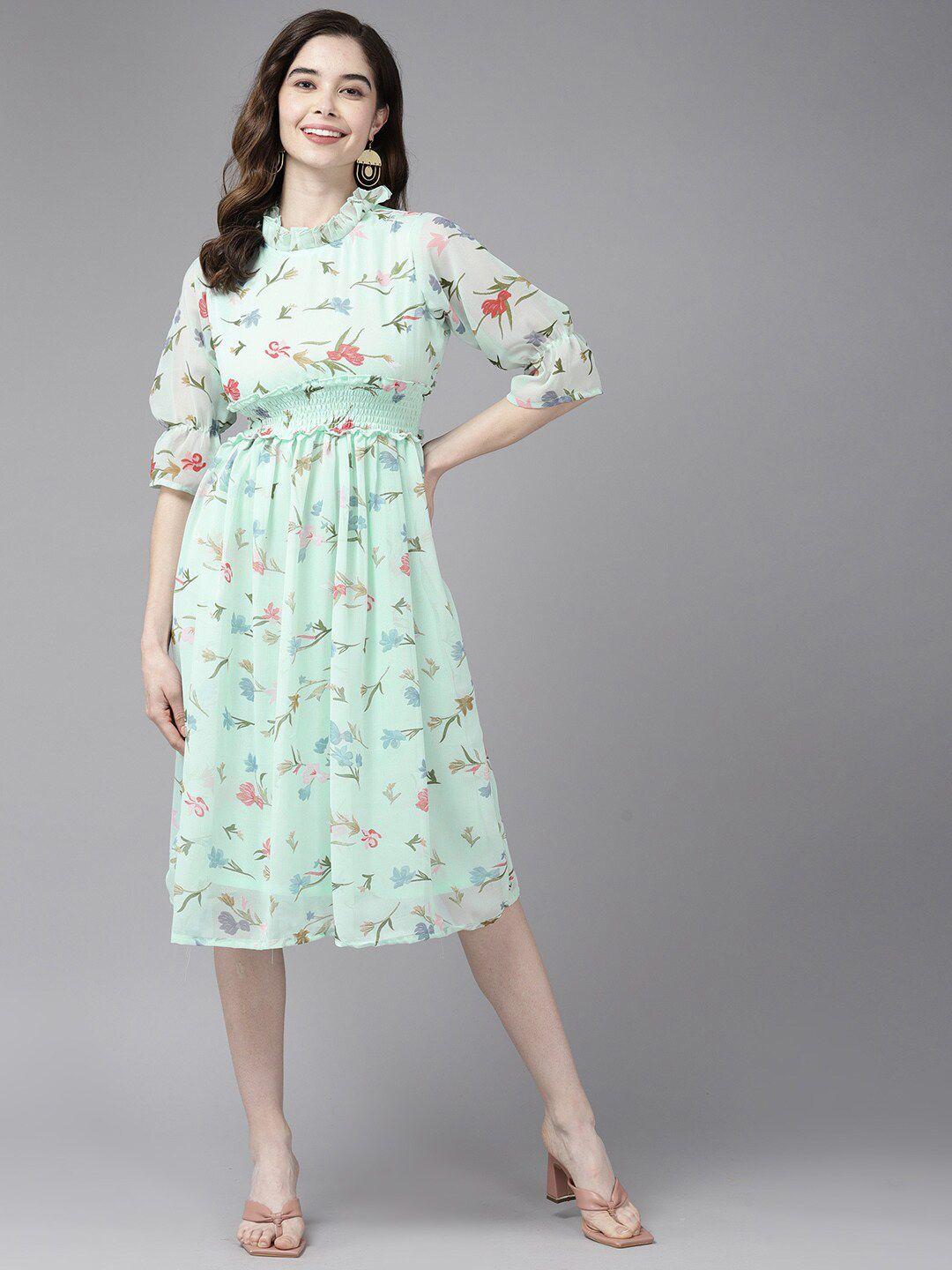 baesd floral printed smocked fit & flare dress