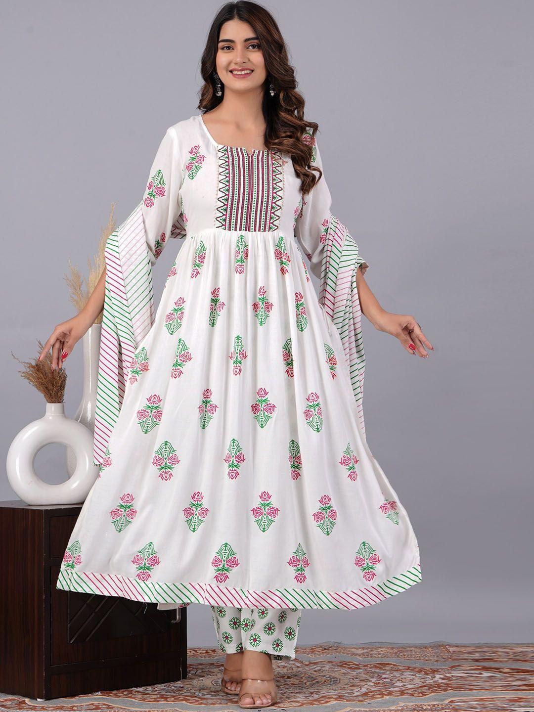 baesd floral printed square neck pleated kurta with trousers & with dupatta