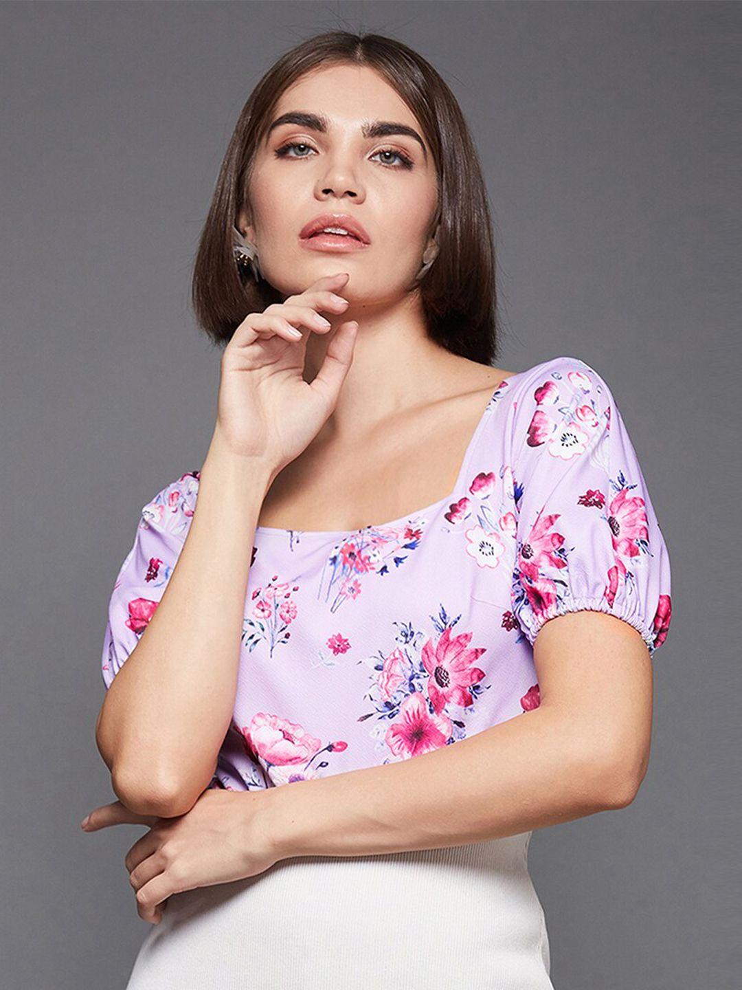 baesd floral printed square neck puff sleeve georgette top