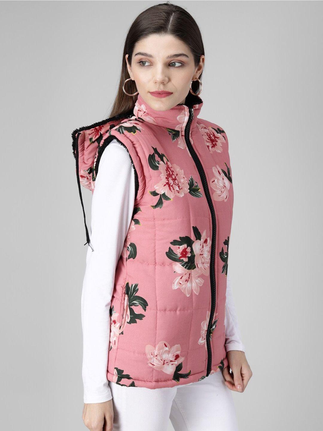 baesd floral printed stand collar sleeveless padded jacket
