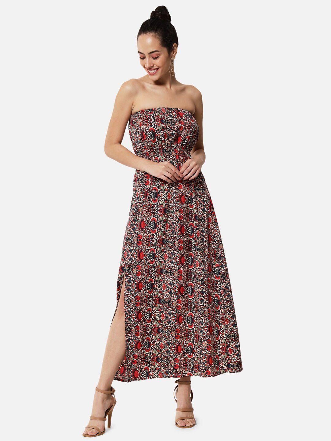 baesd floral printed strapless maxi dress