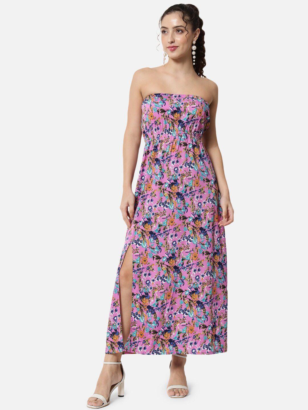 baesd floral printed strapless maxi dress