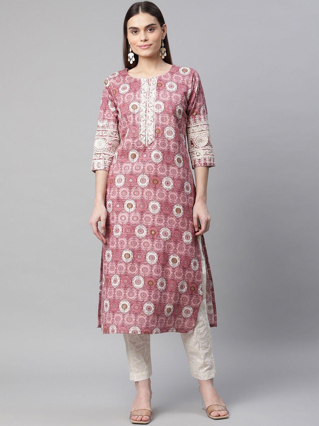 baesd floral printed thread work cotton kurta