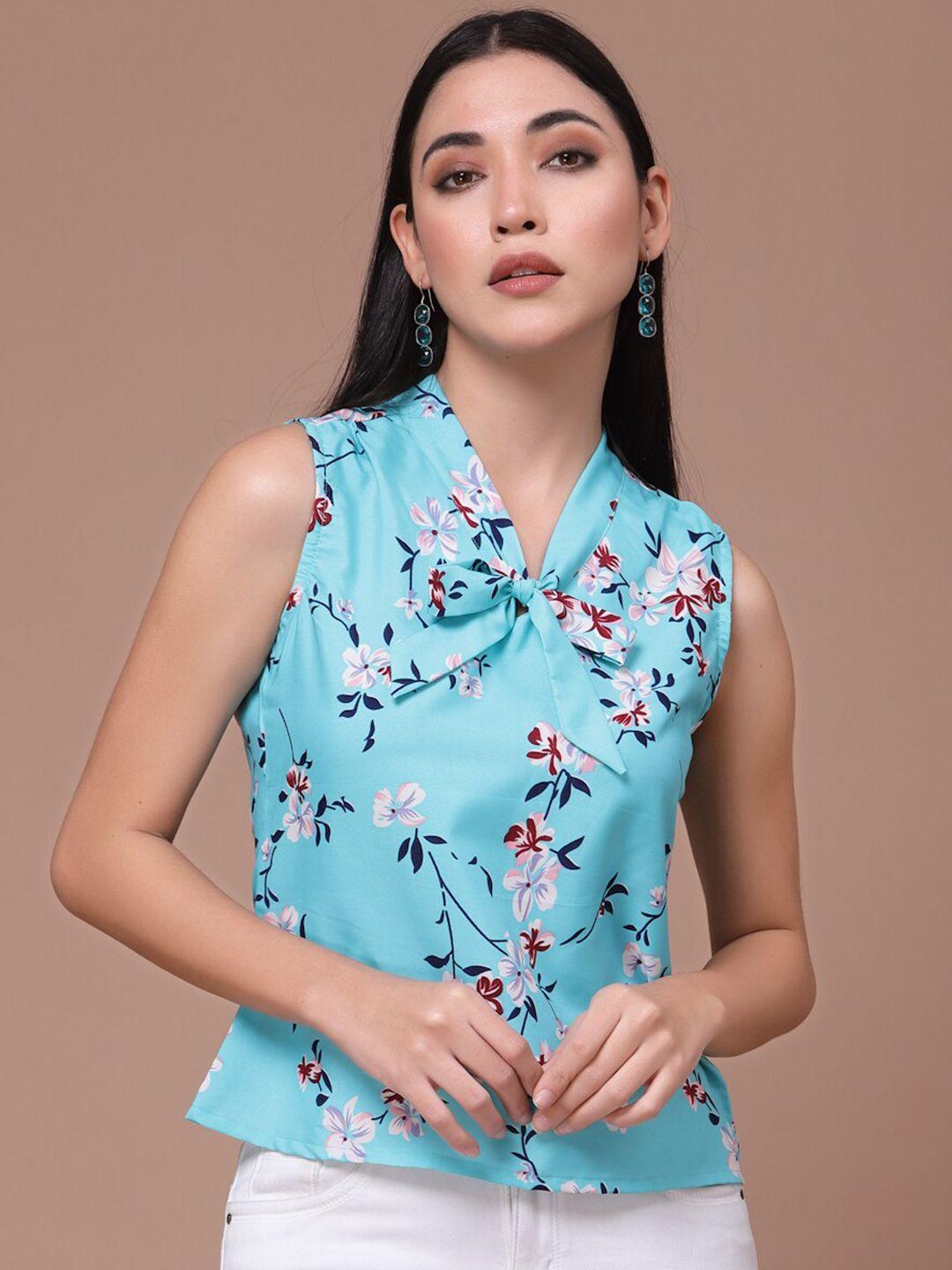 baesd floral printed tie-up neck crepe top