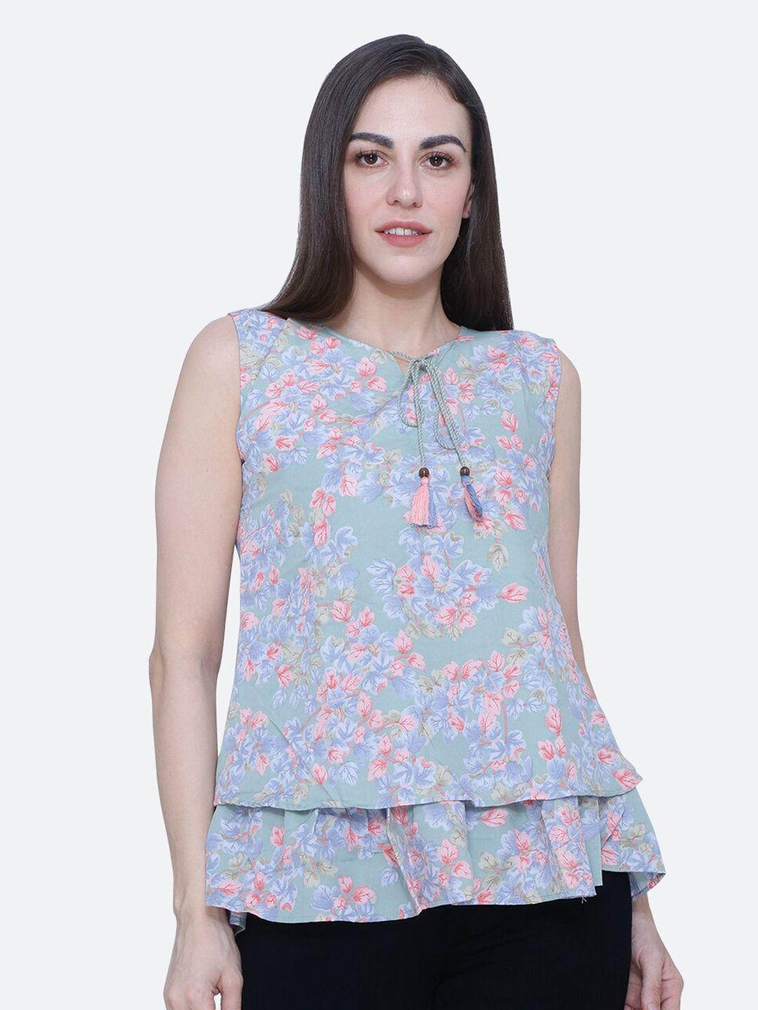 baesd floral printed tie-up neck layered top