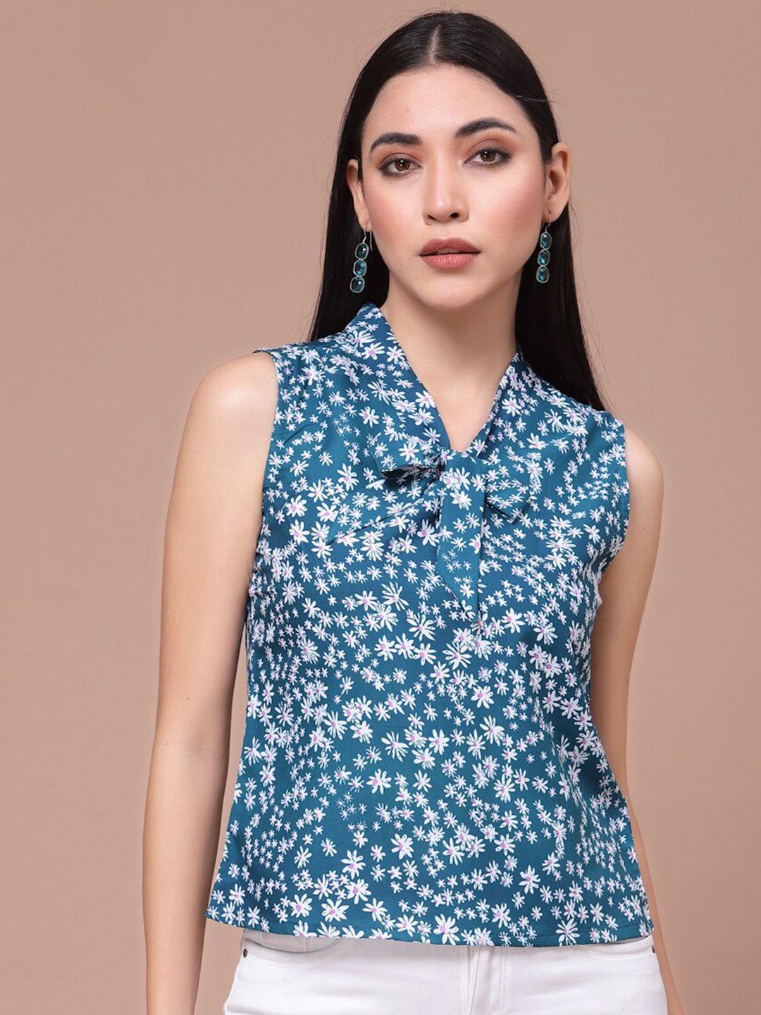 baesd floral printed tie-up neck top