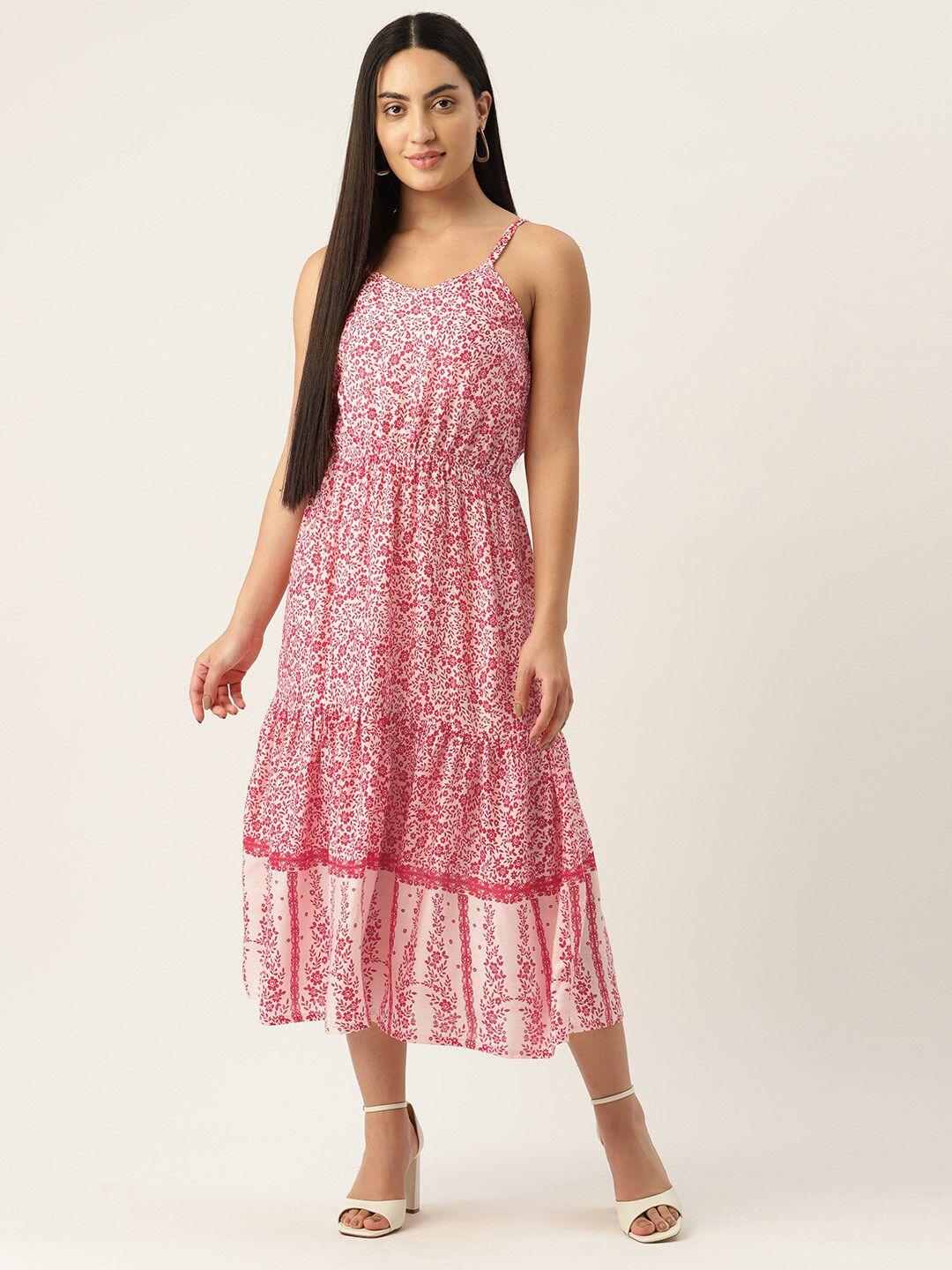 baesd floral printed tiered fit and flare midi dress
