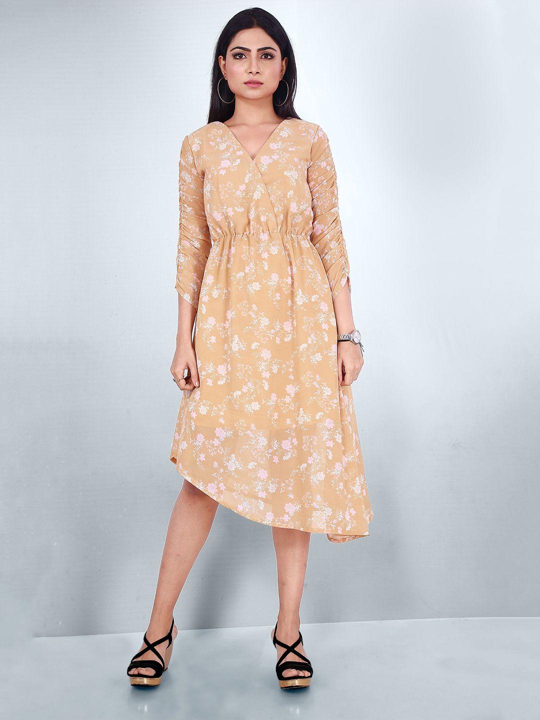 baesd floral printed v-neck fit & flare dress