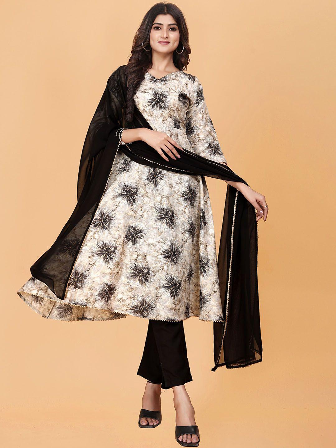 baesd floral printed v-neck gotta patti pure cotton anarkali kurta with trousers & dupatta