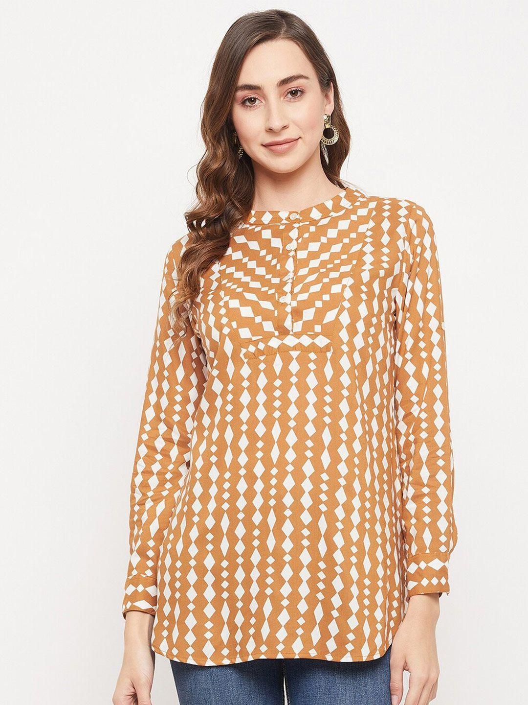 baesd geometric printed cuffed sleeves top