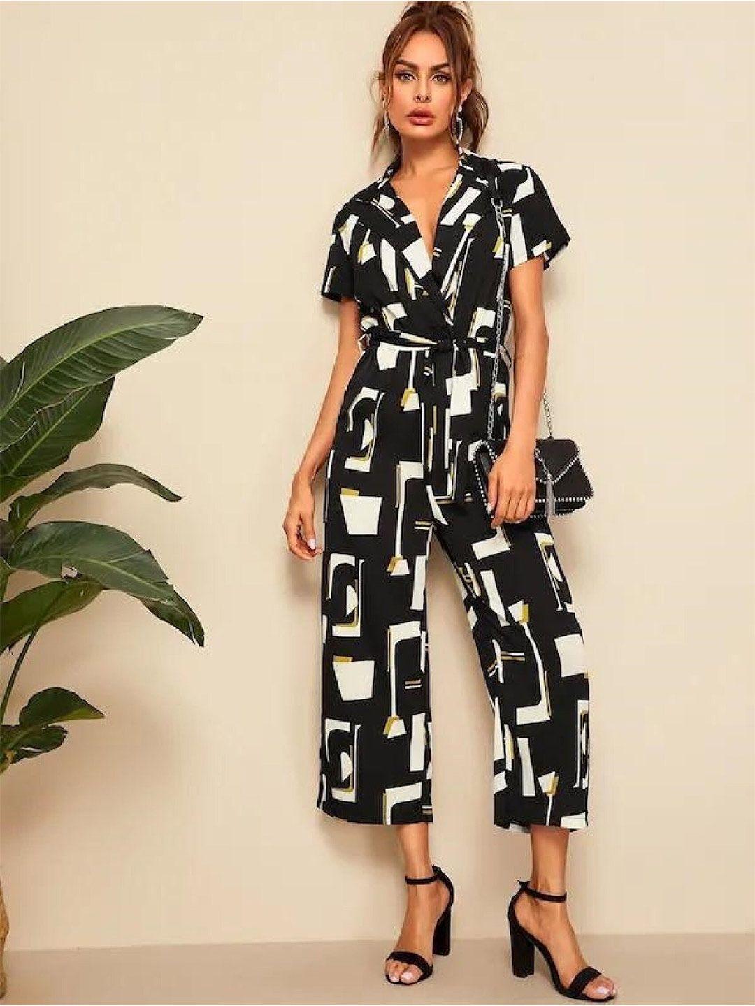 baesd geometric printed jumpsuit with belt