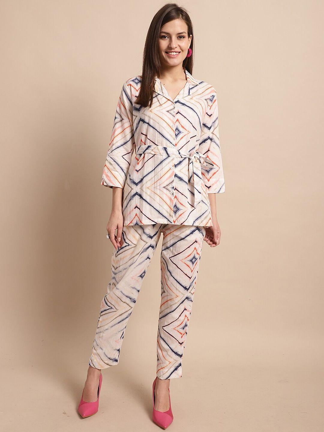 baesd geometric printed lapel collar shirt & trousers