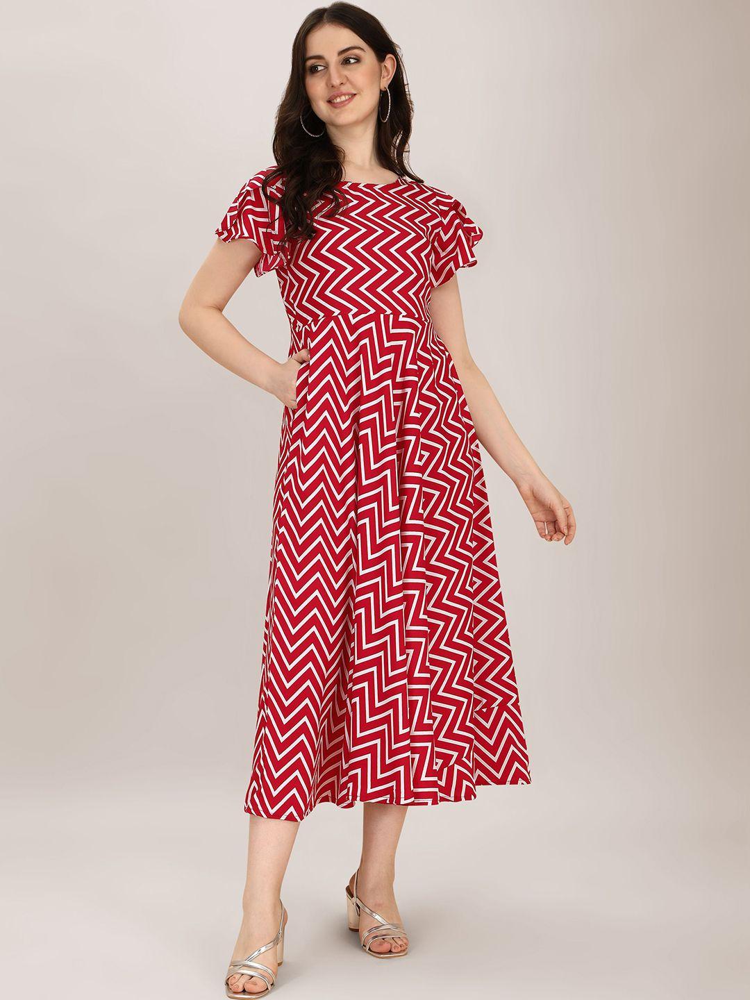 baesd geometric printed round neck flared sleeves a-line dress