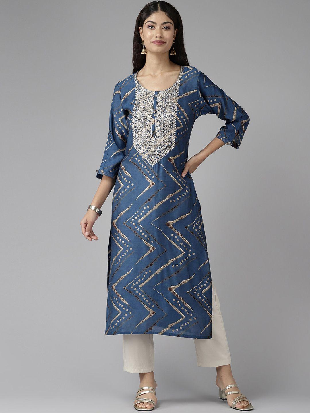 baesd geometric printed thread work cotton straight kurta