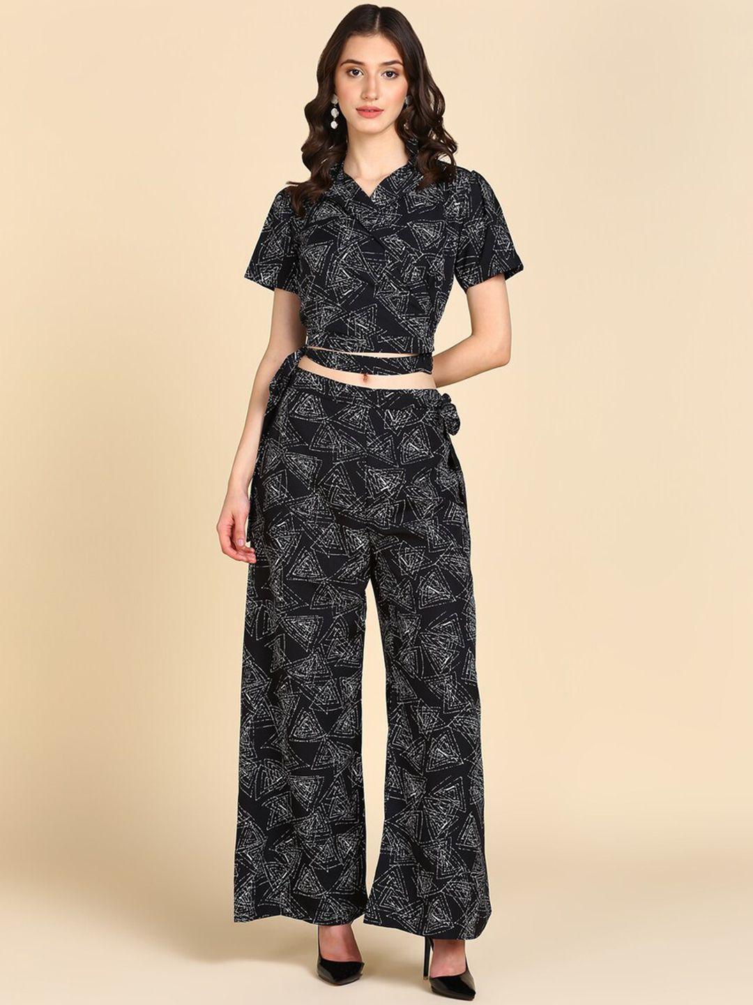 baesd geometric printed tie-up detail crop top with palazzos