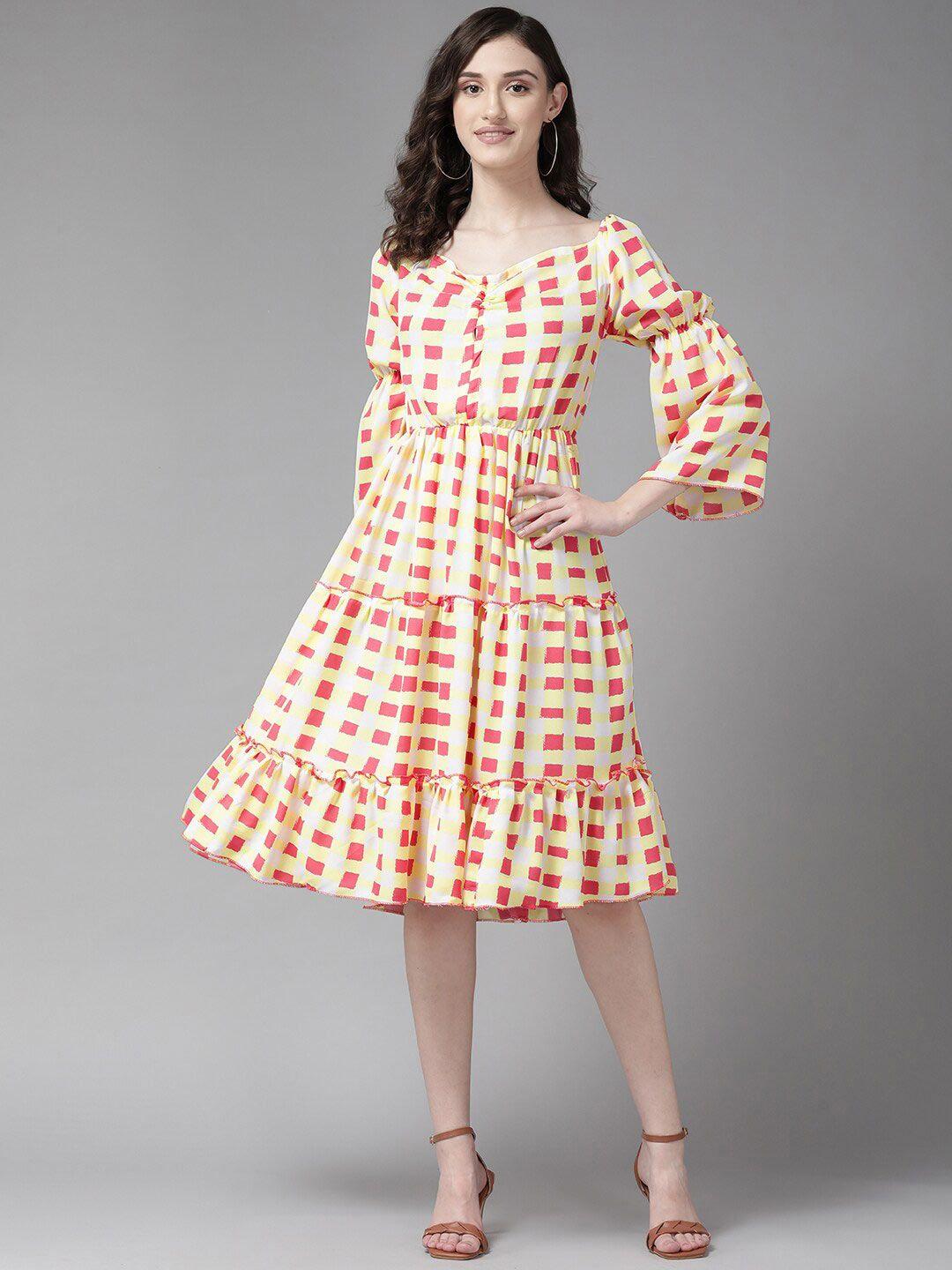 baesd geometric printed tiered cotton a-line dress