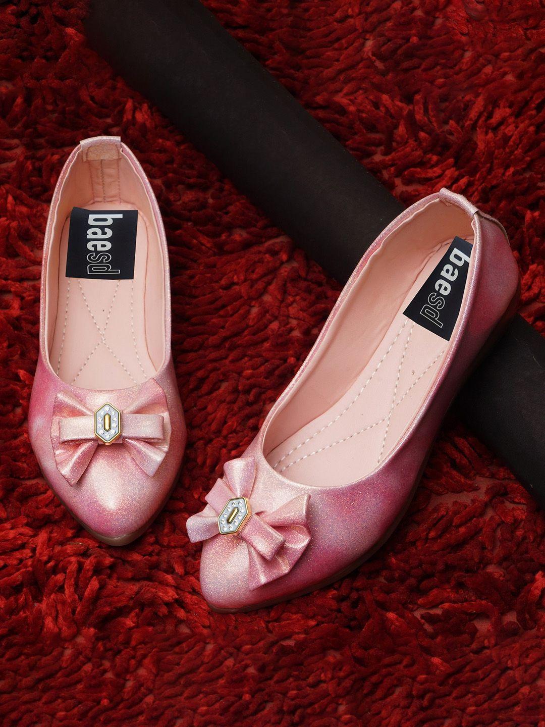 baesd girls bow embellished anti slip sole ballerinas