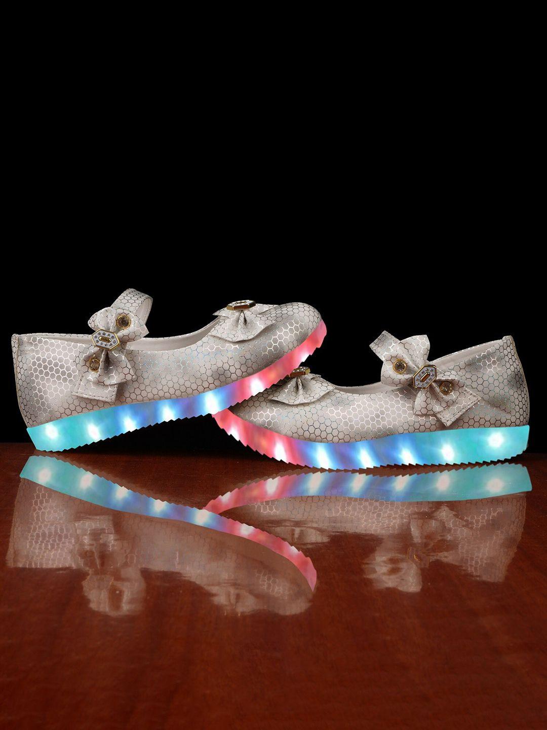 baesd girls textured party ballerinas with bows & led