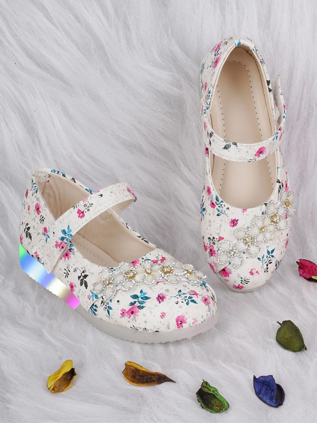 baesd girls white printed party ballerinas with laser cuts flats