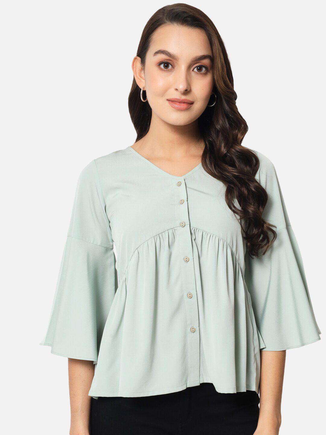 baesd green bell sleeve crepe shirt style top